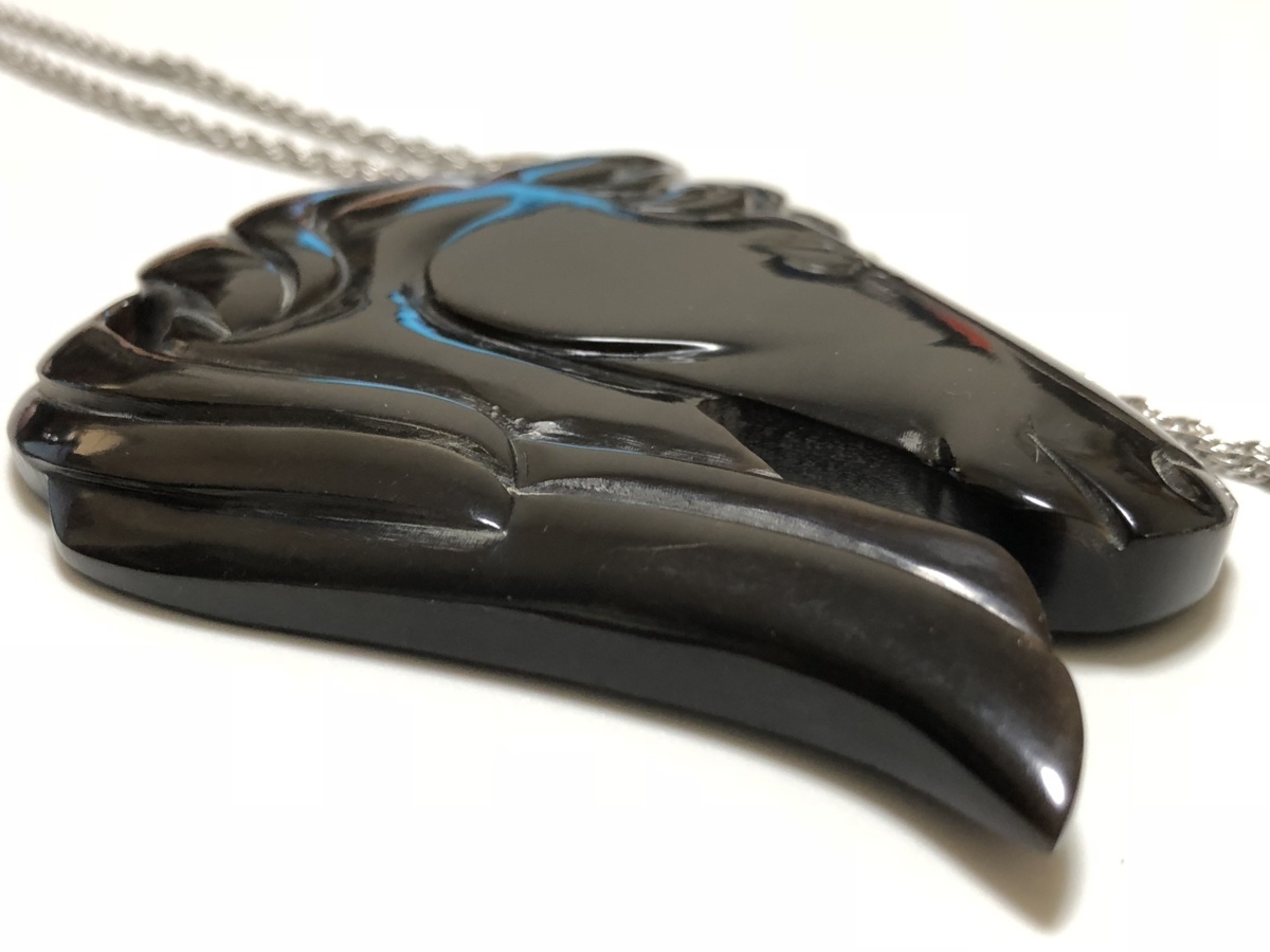 アンティーク 本水牛 50.0ｇ 特大 ブラックホースヘッド ロングペンダントネックレス