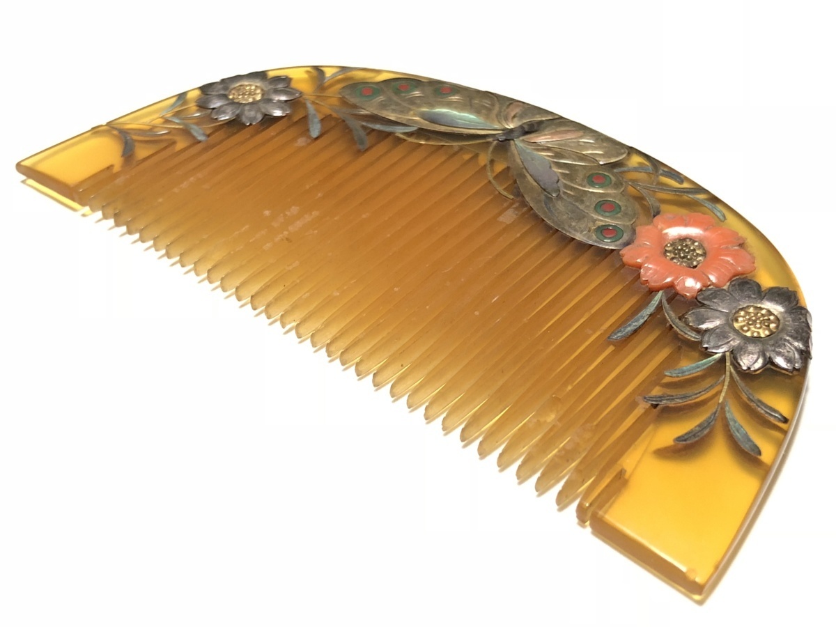  antique book@ tortoise shell white . gold silver .......... mother-of-pearl 20.7g flower butterfly skill .[ with defect ]