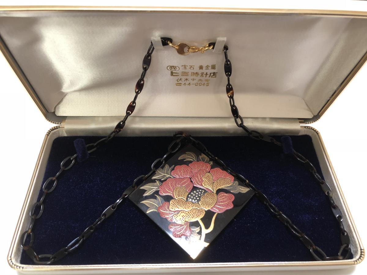 17000円 本鼈甲 黒甲 金蒔絵 螺鈿 牡丹文 大きなロング 17000円 本鼈甲 黒甲 金蒔絵 螺鈿 牡丹文 大きなロング