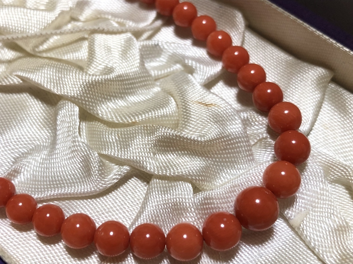 本珊瑚 SILVER 13.0g 4?~7?玉 ネックレス 未使用 美品 ケース付属