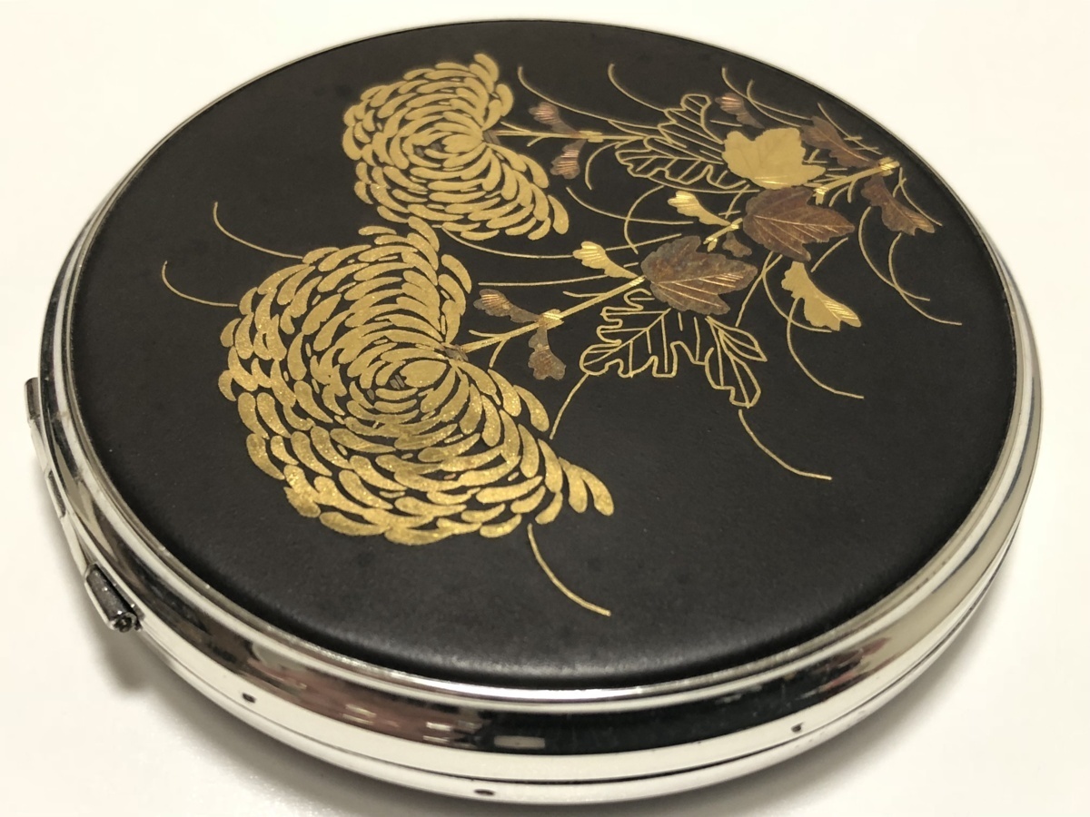  antique original gold ..84.8g chrysanthemum skill compact mirror unused 