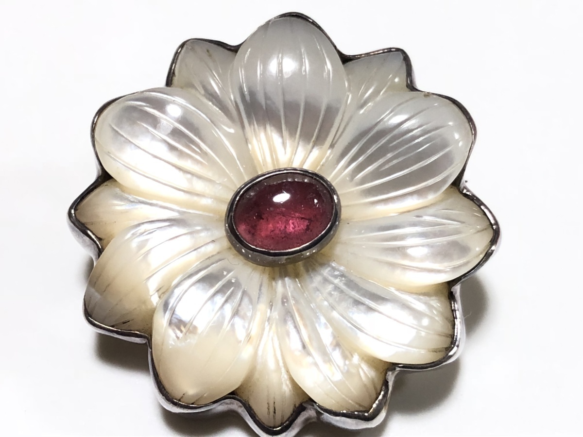 絶品】 SILVER STERLING ピンクトルマリン 白蝶貝 作家物 ペンダント