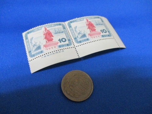 昭和の記念切手2枚セット☆日本開港100年☆10円切手／シート名版付き／昭和33年（1958年）_画像3