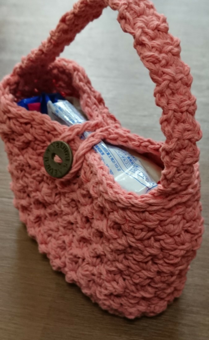 夏っぽミニバッグ  ピンク かぎ針編み ハンドメイド