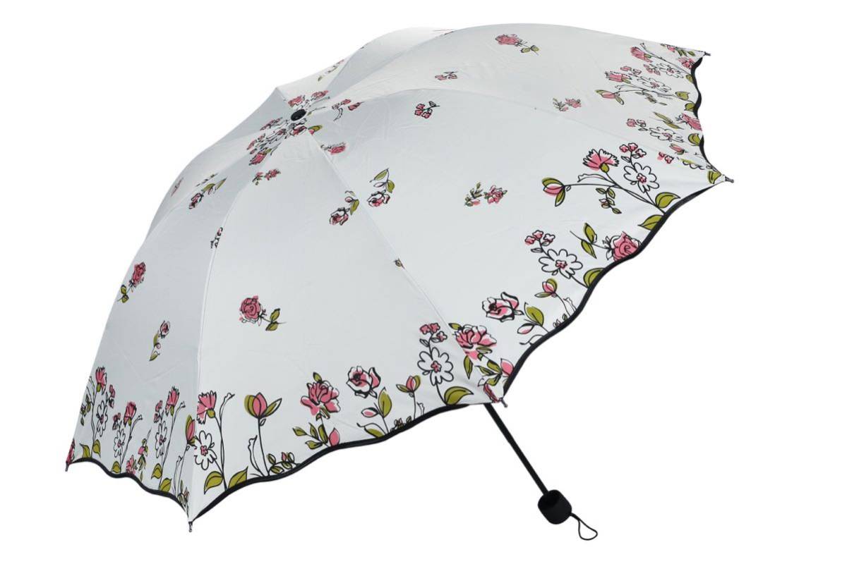 ☆【新品】 晴雨兼用折りたたみ傘UVカット花柄雨傘日傘（バラ色) 日本代购,买对网