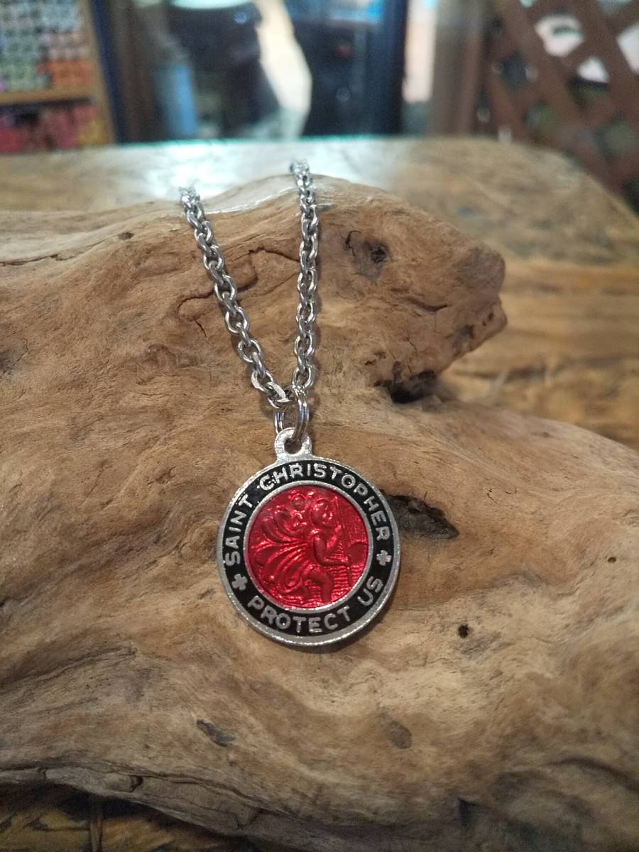  cent Christopher, necklace, pendant, Surf, surfer, west coastal area, sea,., protection god, red, black, combination, chain attaching 