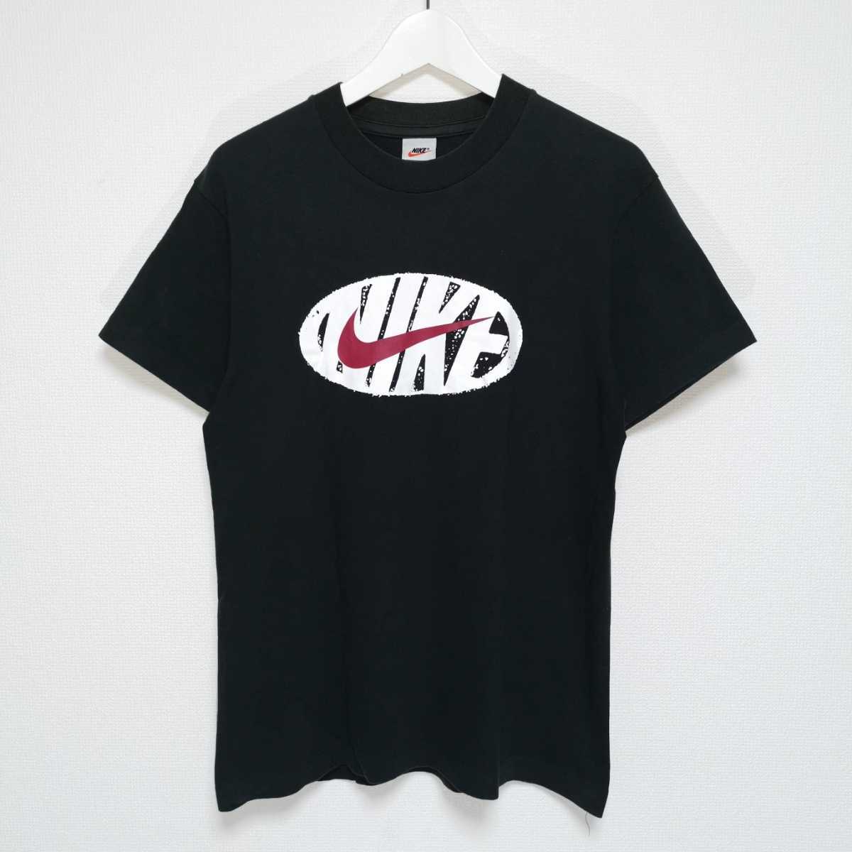 即決 M 90s ナイキ NIKE スウォッシュ Tシャツ 銀タグ 黒 日本製