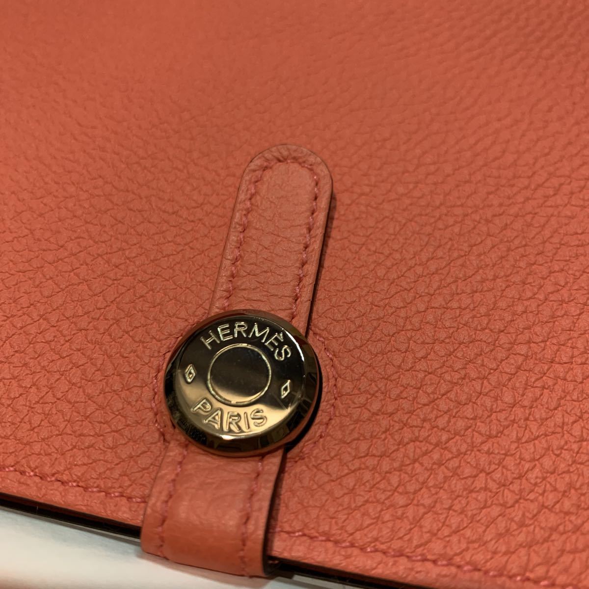 美品 エルメスドゴンGMピンク長財布 ローズキャンディ 本革コイン