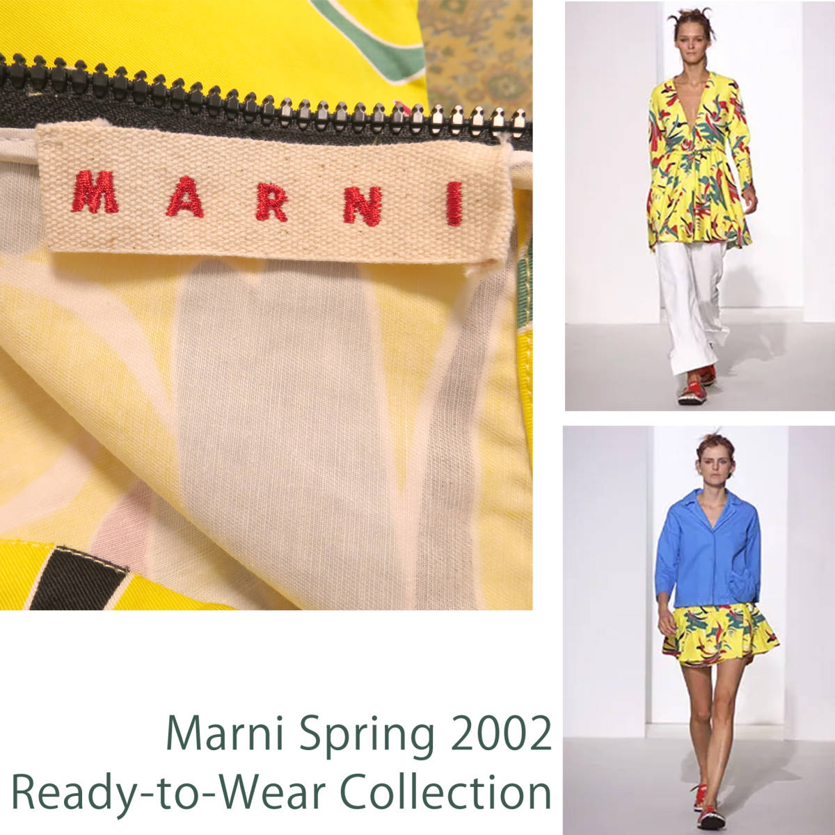 マルニ MARNI ノースリーブ チュニック ランウェイ使用 アシンメトリー トップス 立体裁断 イエロー 黄色 綿 麻 牛革 ペプラム 春 夏