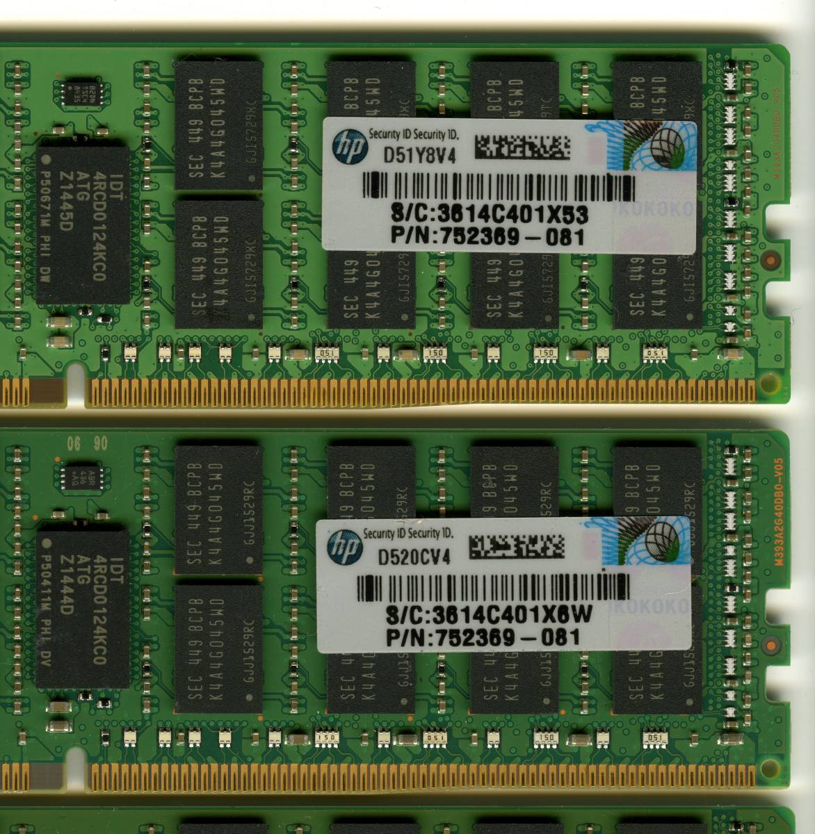HP純正 Samsung、DDR4-2133、ECC Registered、16GB×4枚セットで64GB、 752369-081  Z440で動作確認済み reg rdimm 1450