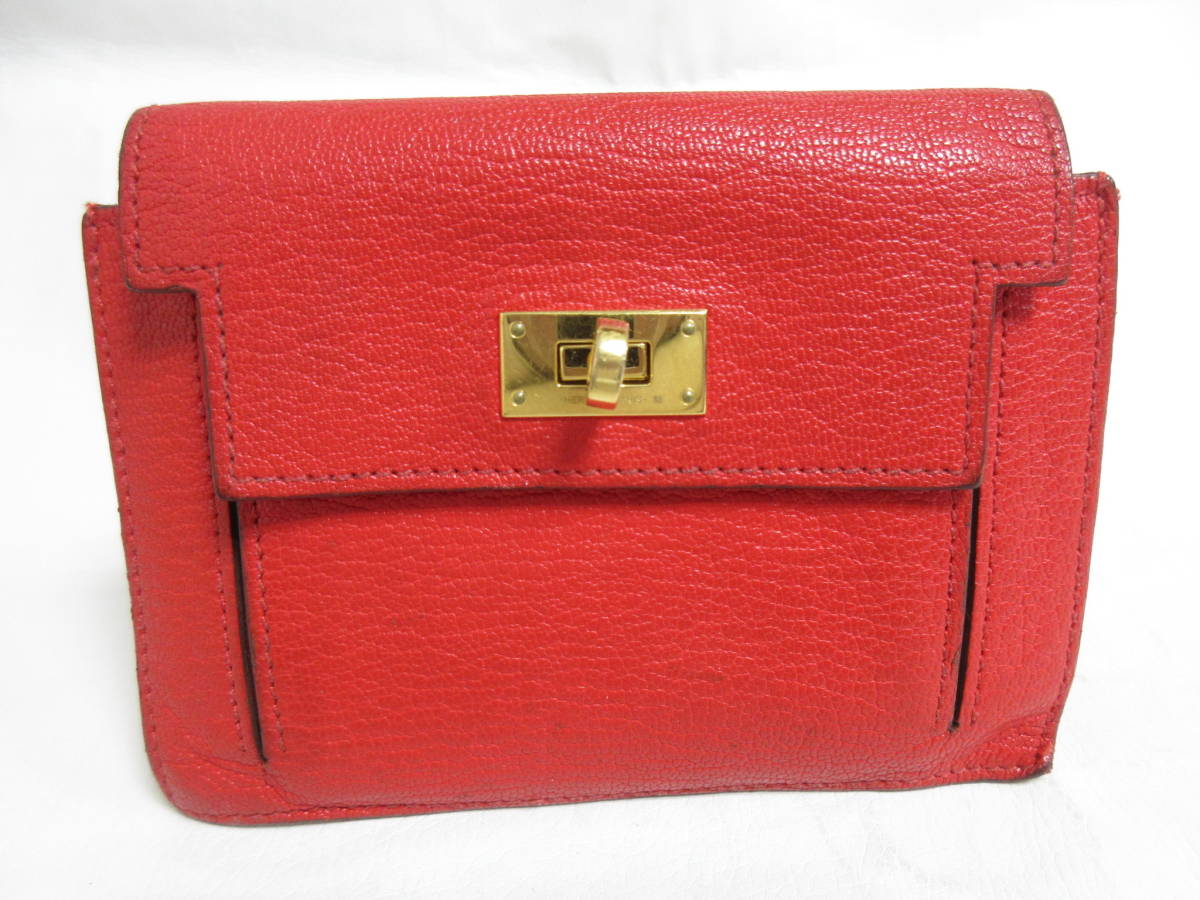 9776◆【SALE】HERMES エルメス ケリーポケット コンパクト財布 コインケース 赤系 MADE IN FRANCE 中古 USED