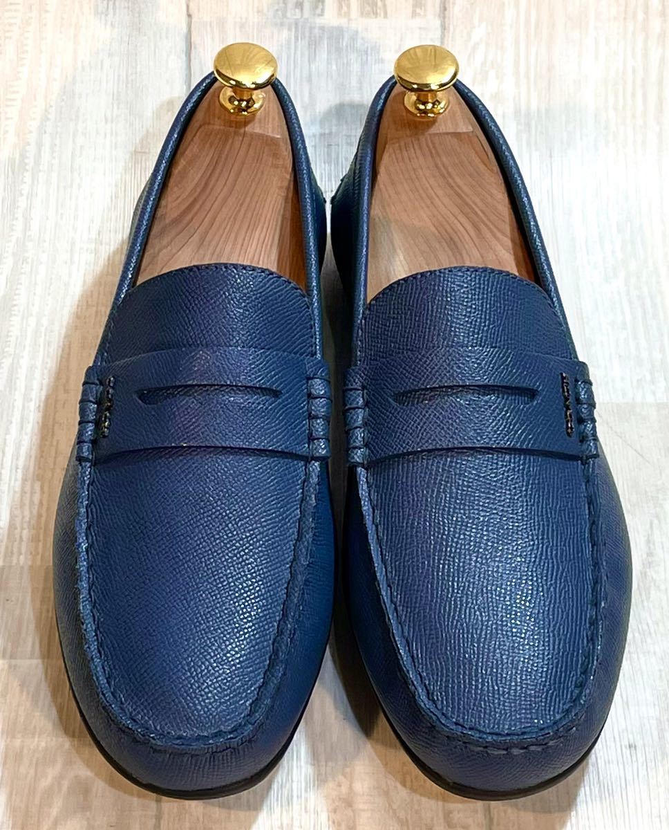 [ unused ]COACH Coach *24.5cm 7D* driving shoes coin Loafer casual shoes leather leather shoes original leather men's blue gray 