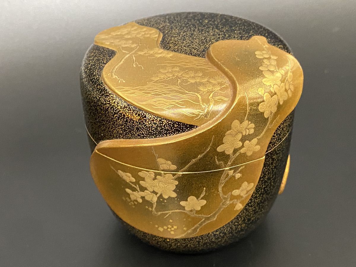 【美品】大棗 堀内宗心 蒔絵大棗 金地内梨地 裏千家■茶道具 棗 瓢蒔絵 金蒔絵 内瓢蒔絵_画像3