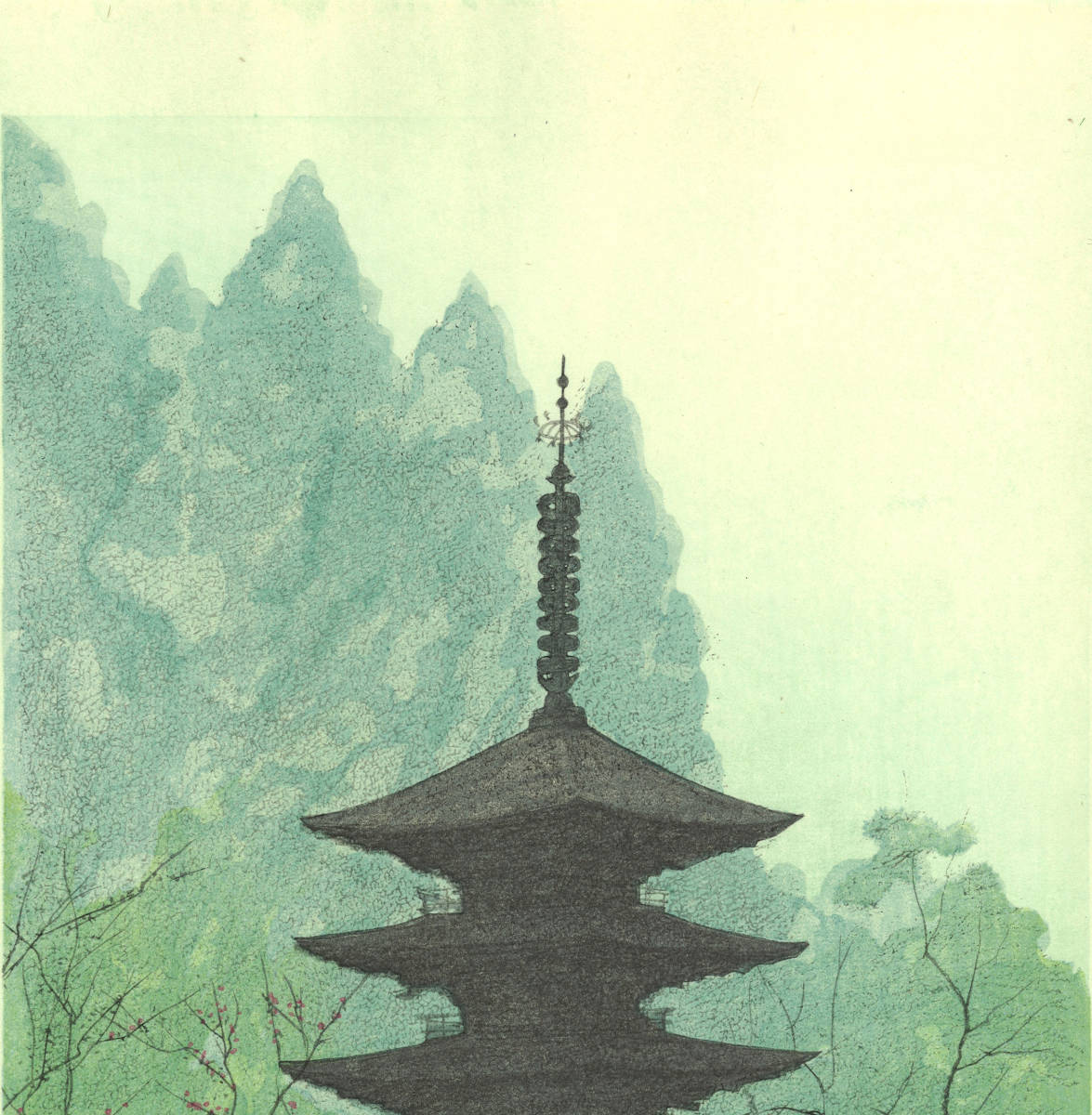 鈴木竹柏 (Suzuki Chikuhaku) 1918年~ 木版画 室生の塔 限定 鈴木竹柏 (Suzuki Chikuhaku) 1918年~ 木版画 室生の塔 限定