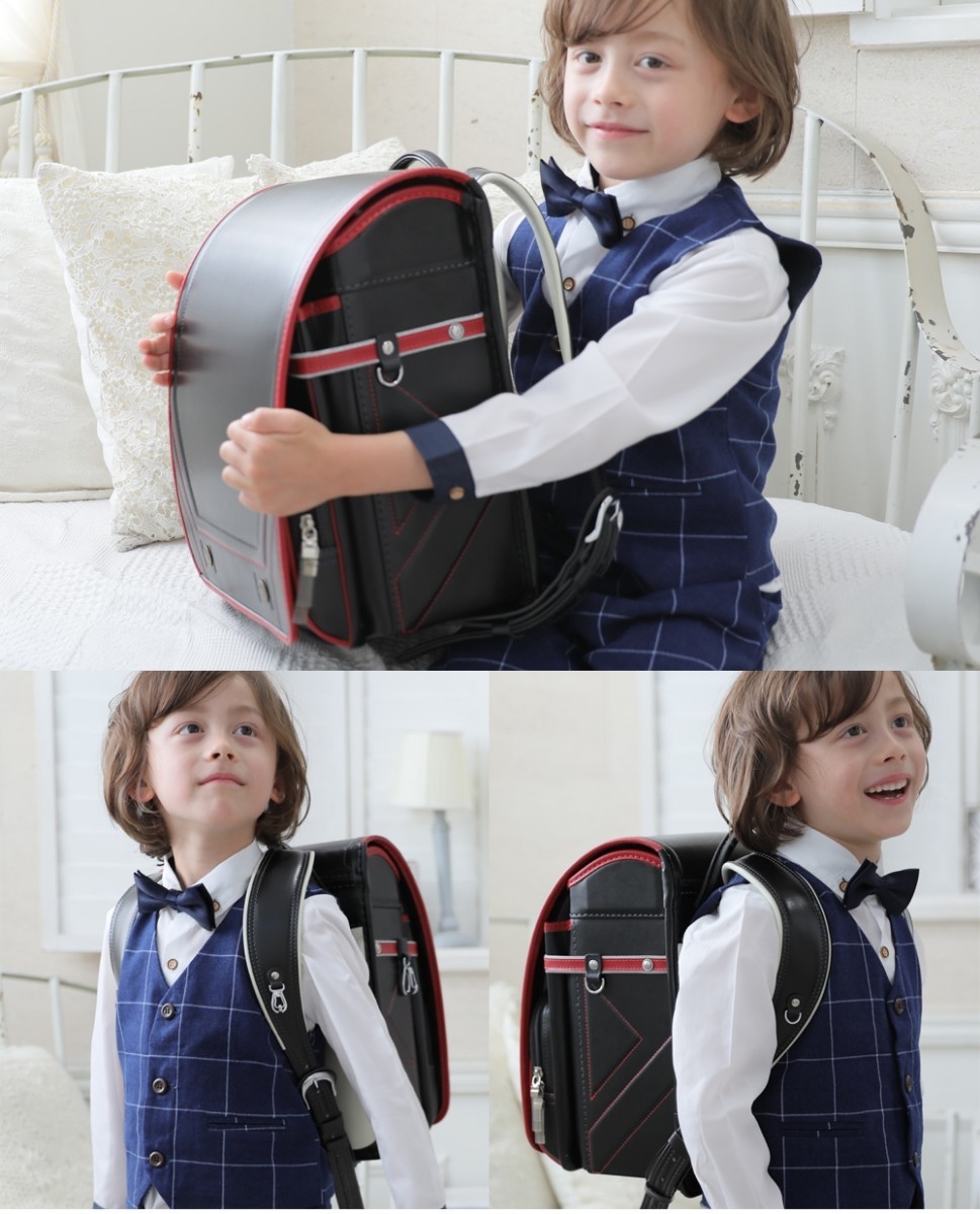 新品】ランドセル 男の子 ベーシック&ボーイ 高級合皮 ブラック/レッド