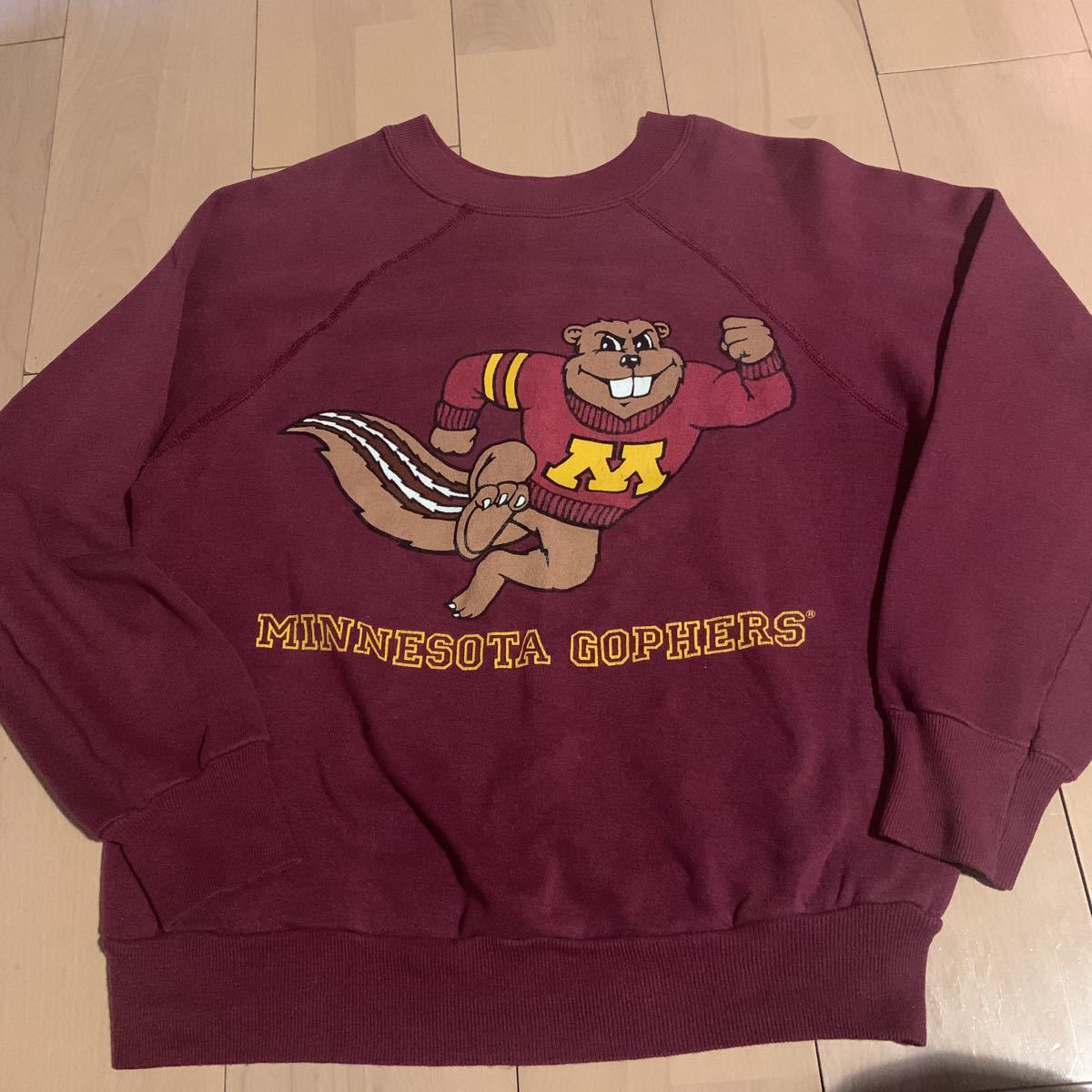 vintage80s【ミネソタ大学】カレッジ スウェットMサイズ エンジ USA製 キャラプリント ヴィンテージ minnesota gophers フットボール_画像1