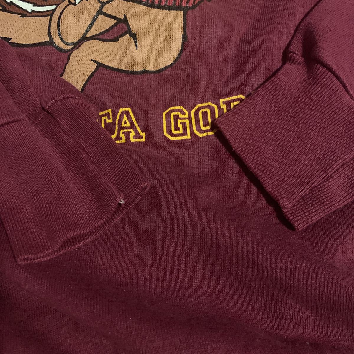 vintage80s【ミネソタ大学】カレッジ スウェットMサイズ エンジ USA製 キャラプリント ヴィンテージ minnesota gophers フットボール_画像6