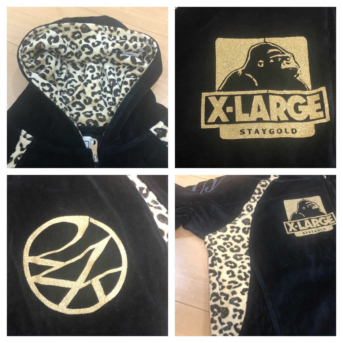 24karats XLARGE 24カラッツ コラボ ベロア ジャージー セットアップ 黒 豹柄 メンズ XLサイズ 中古 バラ売りなし エグザイル EXILE 今月のお買得品 24karats×Xlargeコラボセットアップ ジャージ