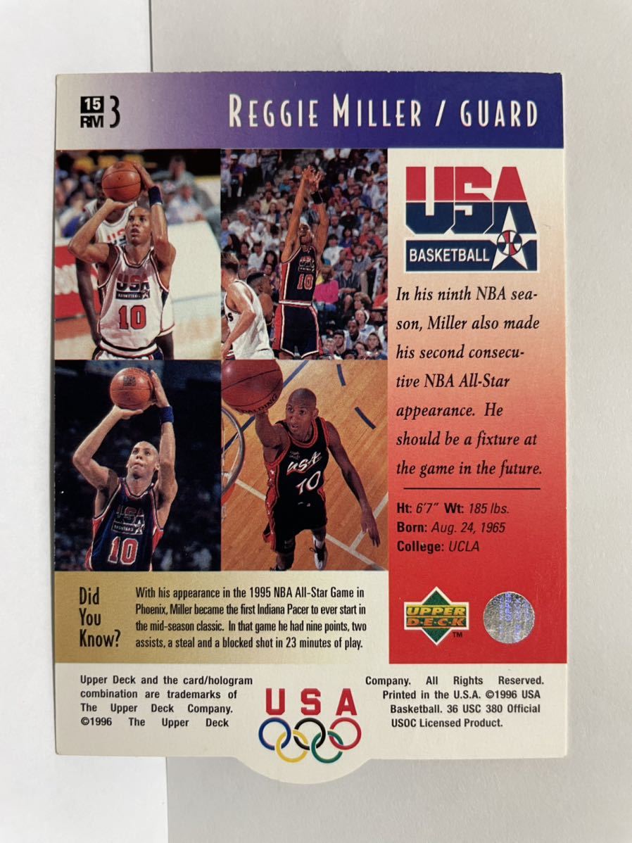 NBAカード　レジー・ミラー　REGGIE MILLER USA BASKETBALL NBA ALL-STAR SELECTION S UPPER DECK 1996