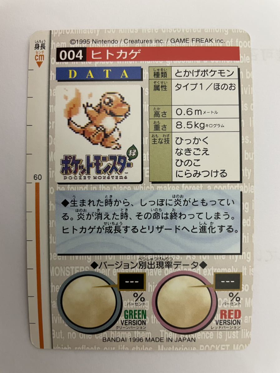 ポケモン カードダス 赤 004 ヒトカゲ POCKET MONSTER 1995 ポケモン カードダス 赤 004 ヒトカゲ POCKET MONSTER 1995