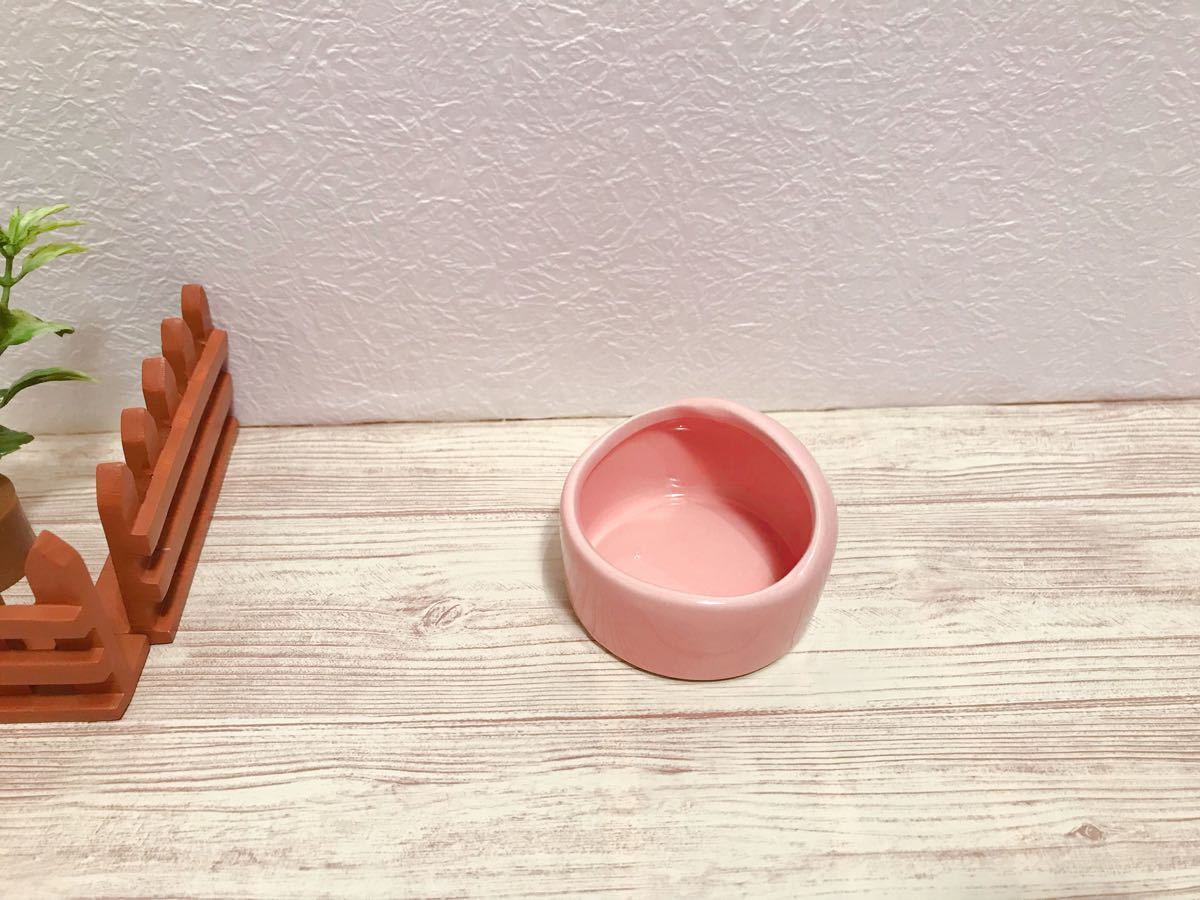 ハムスター鳥ペットラットマウス小動物用品陶器餌箱ご飯エサ入れ食器水飲み器-3色(ピンク)