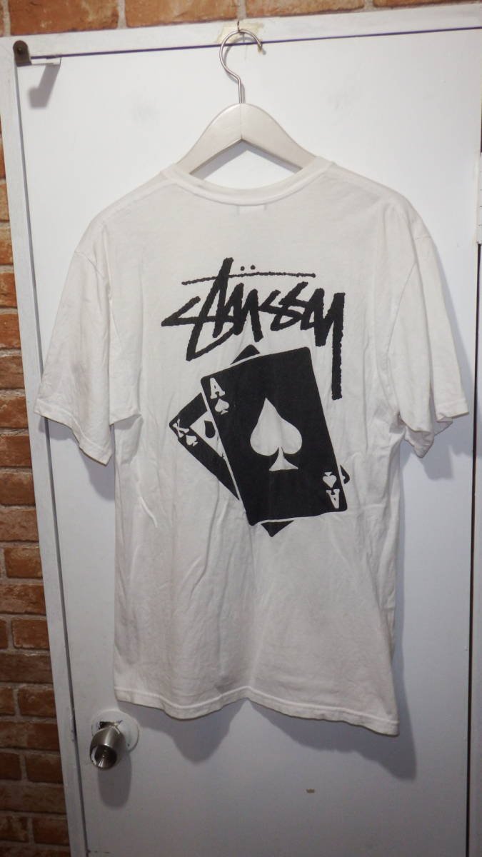 1円 ★ 福岡 STUSSY ステューシー　オールド　トラップ　バックプリント　クルーネックTシャツ　サイズM ホワイト　FK_画像4