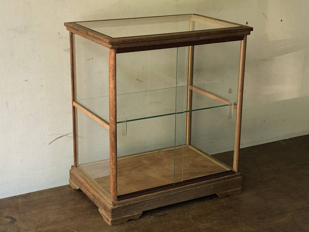 古い木枠のガラスショーケース 卓上ガラスケース コレクションケース 
