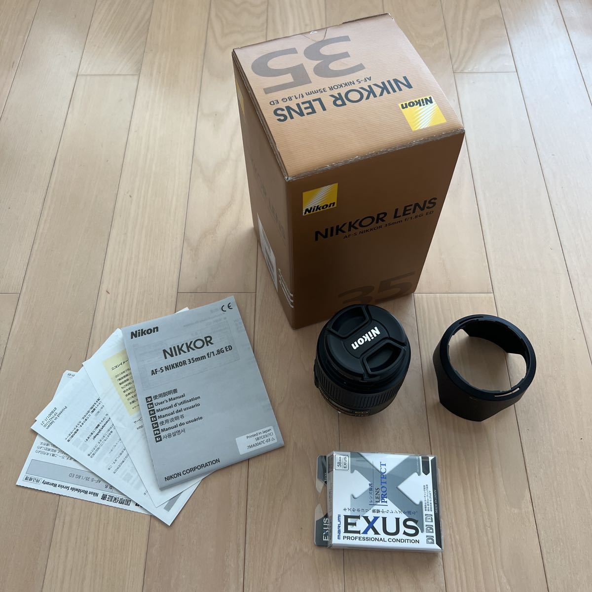 ニコンAF-S NIKKOR 35 mm f/1.8G ED (箱付き、Marumi Exus Lens Protectのフィルター付き)