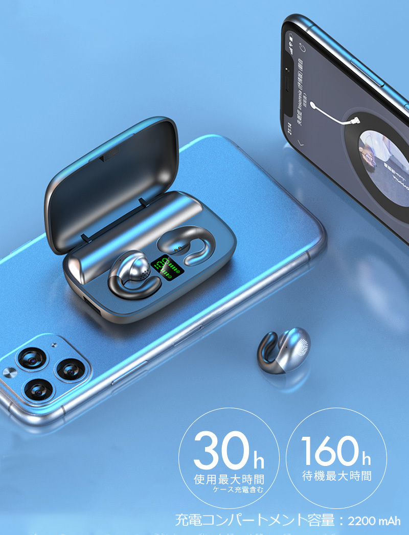 送料無料！ブルートゥース5.1 ワイヤレスイヤホン 骨伝導ヘッドフォン 軽量 高音質 左右分離式 通話 マイク内蔵 iPhone/Android対応_画像6