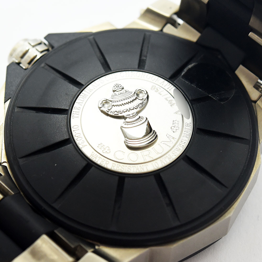 コルム 中古 メンズ CORUM アドミラルズカップ リープセコンド48 895.931.06/V791 AN92 自動巻 オートマ SS ラバー ブラック