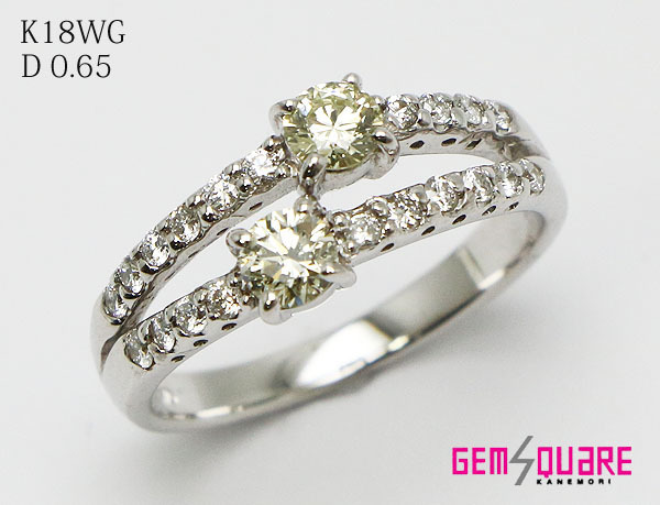 日本産】 K18WG ダイヤモンド デザインリング イエロー 指輪 D0.65 3.8 