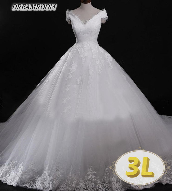 Wedding オーダーメイド ウエディングドレス W-029 3L Vカット 披露宴 チュールパニエ 高価値セリー 有名な 結婚式 純白 ロングドレス 花嫁