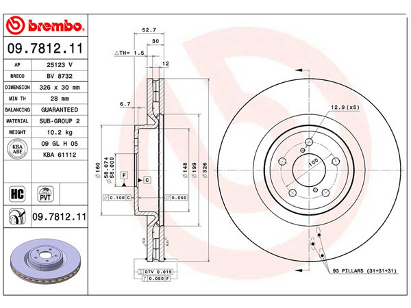 ブレンボ ディスクローター フォレスター SG9 '04/02～'07/12 ※HC/PVTSTi/キャリパーBrembo製 フロント 2枚セット 送料無料_画像2