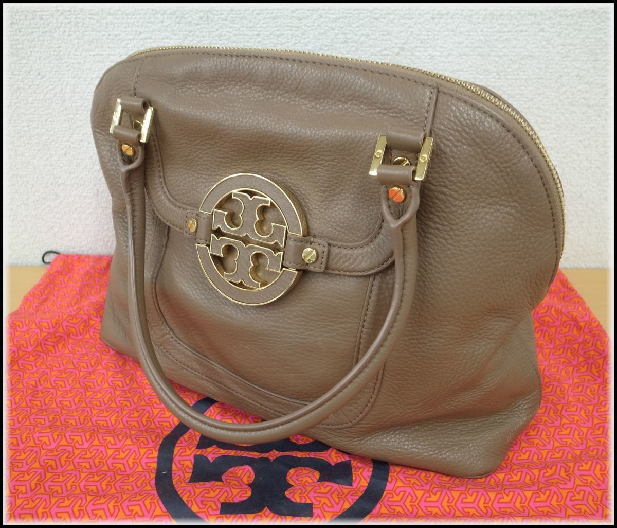 4222T 【本物保証】 TORY BURCH トリーバーチ　ハンドバッグ　ブラウン系　レザー_画像1