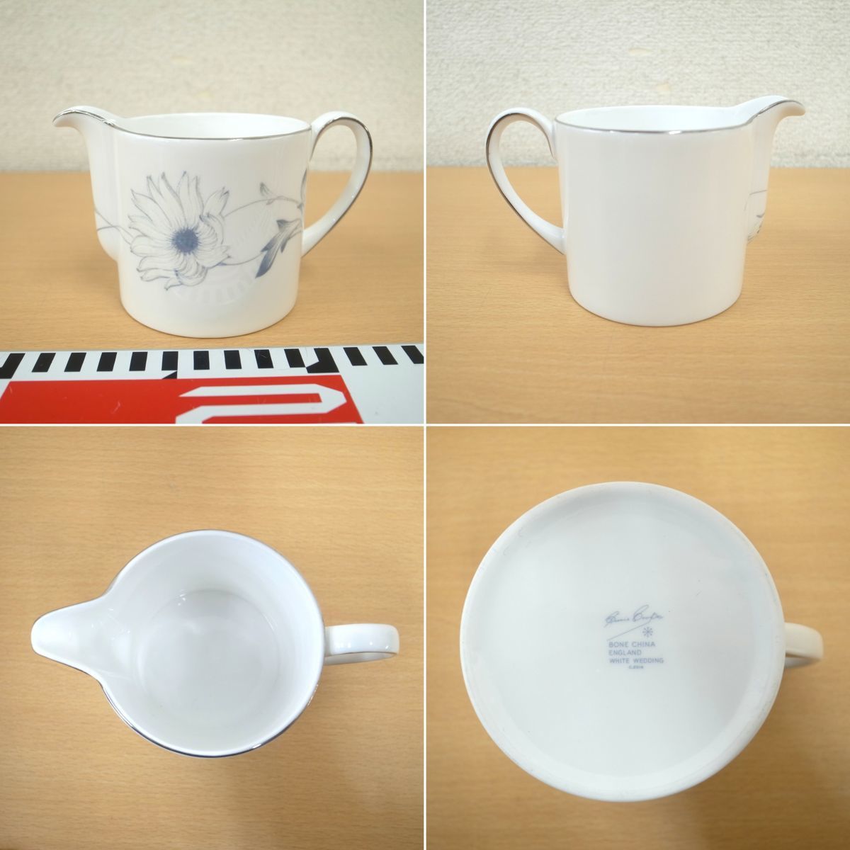 1079T　Susie Cooper スージークーパー　WHITE WEDDING ティーポット3点セット　Bone China　ボーンチャイナ　シュガーポット　クリーマー_画像5