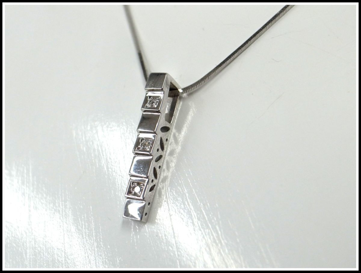 9108T 【本物保証】 K18WG ダイヤモンド 0.03ct ペンダントトップ 40cmチェーン ネックレス