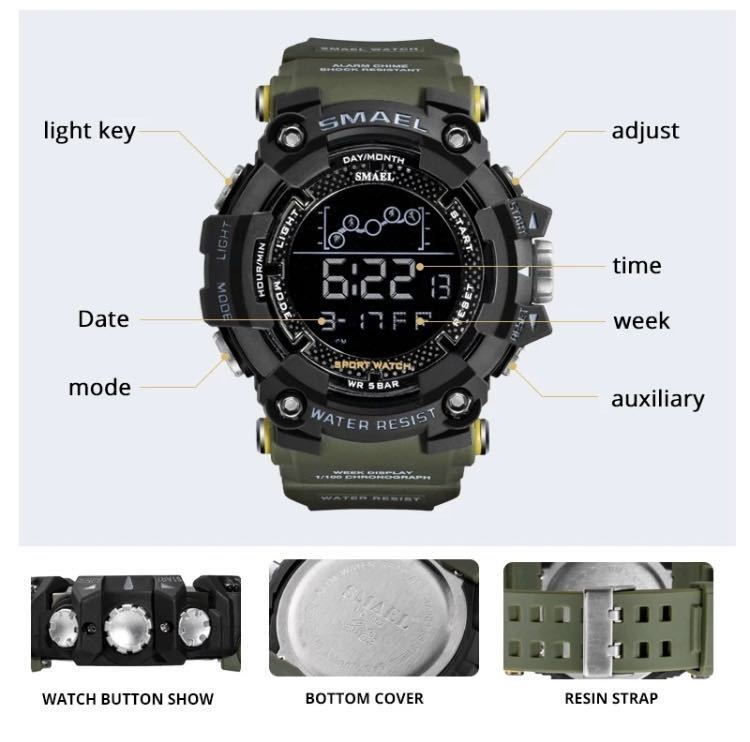 新品　メンズ腕時計 ダイバーズウォッチ ビックフェイス 防水腕時計 スポーツ腕時計 ブラック＆オレンジB887cデジタル腕時計 2022年モデル_画像6