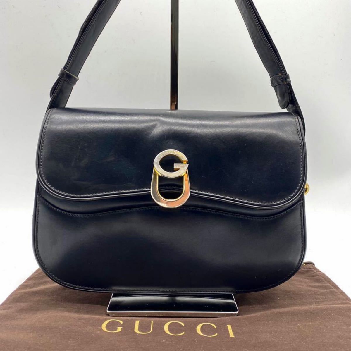 GUCCI オールドグッチ　ヴィンテージカーフレザーショルダーバック