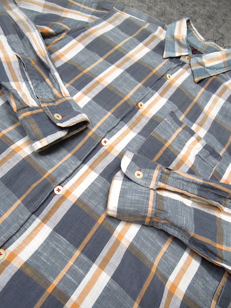  одежда, сконструированная и изготовленная на научной основе длинный рукав рубашка * мужской S размер ( полный размер M степень )/ серый / незначительный orange / проверка /USA производства / хлопок / длинный рукав 