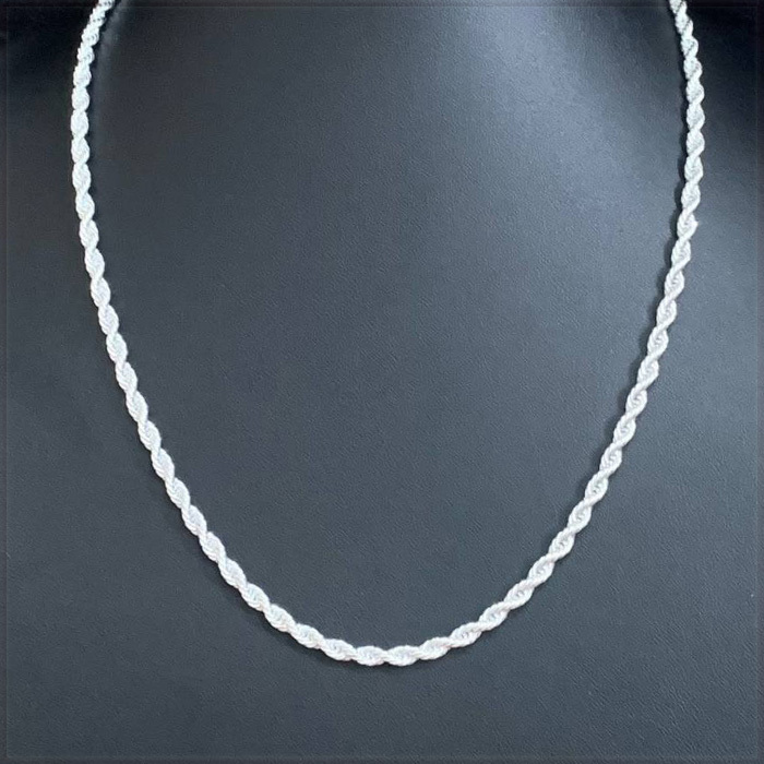 [NECKLACE] 925 Sterling Silver Plated Rope Chain スリム ツイスト ロープ チェーン シルバー ネックレス 2.5x410mm (7.5g)【送料無料】_画像4