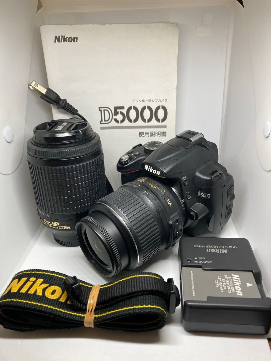 美品 Nikon D5000 ズームレンズキット(レンズ2本)取説付き