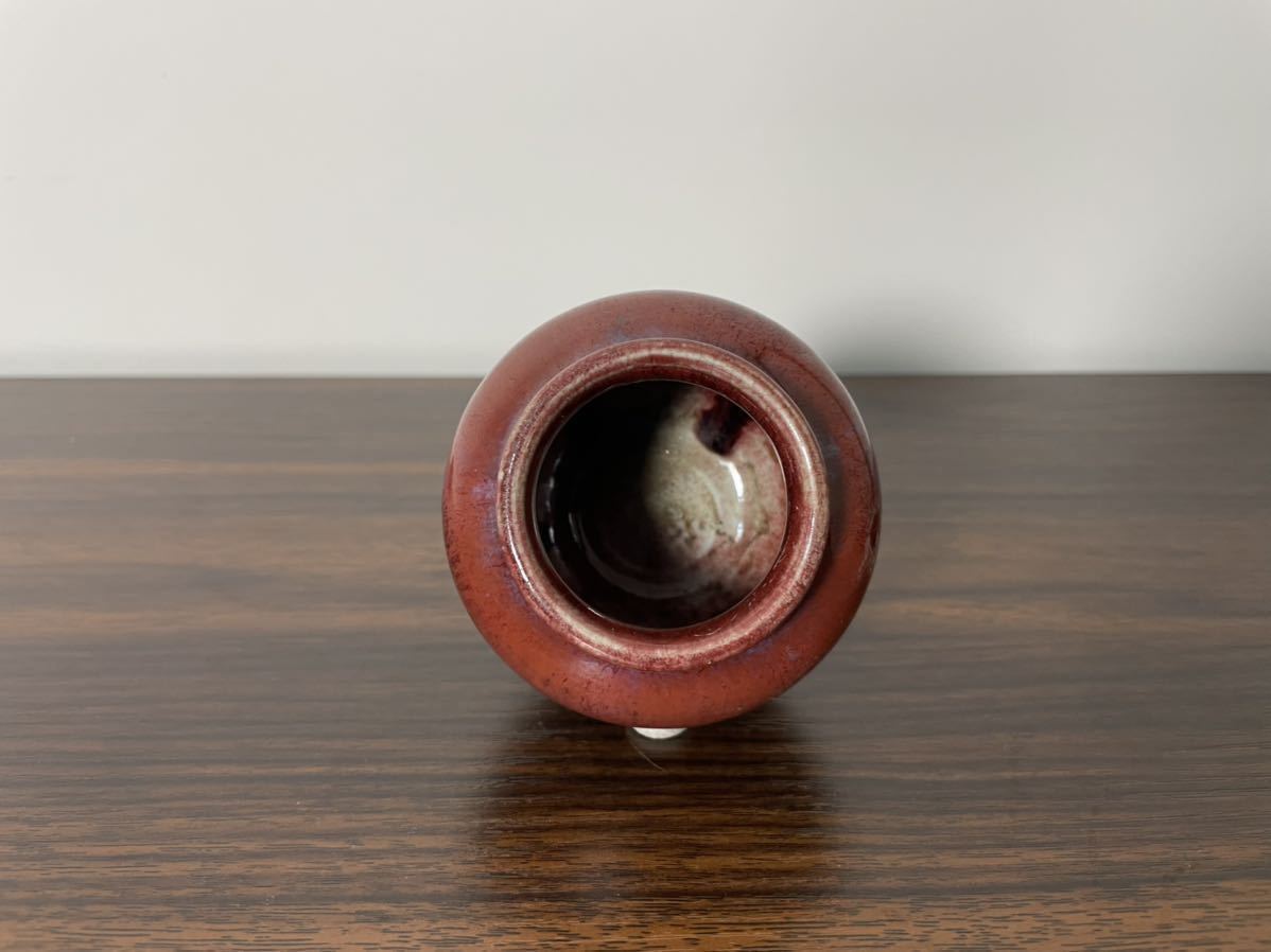 辰砂 清朝期 紅釉 窯変釉 壺 辰砂 花瓶 花入 中国美術 時代物(検 南京