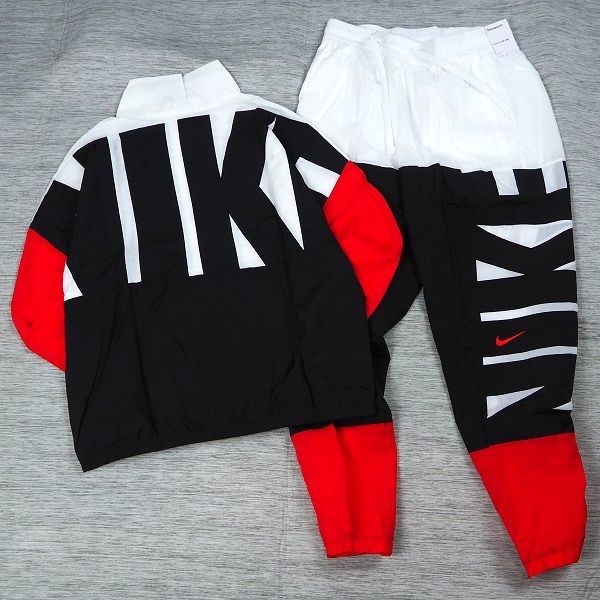 N281 新品 NIKE ナイキ 上下セット ウィンドブレーカー ジャケット パンツ ビッグロゴ 軽量 ウーブン セットアップ L 白/赤/黒