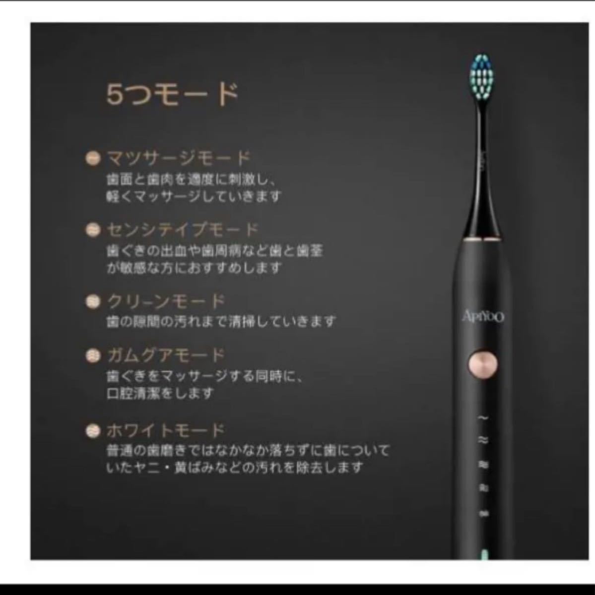 【5つのモード搭載で常に清潔に】電動歯ブラシ　高速振動　防水　USB充電式 IPX7 