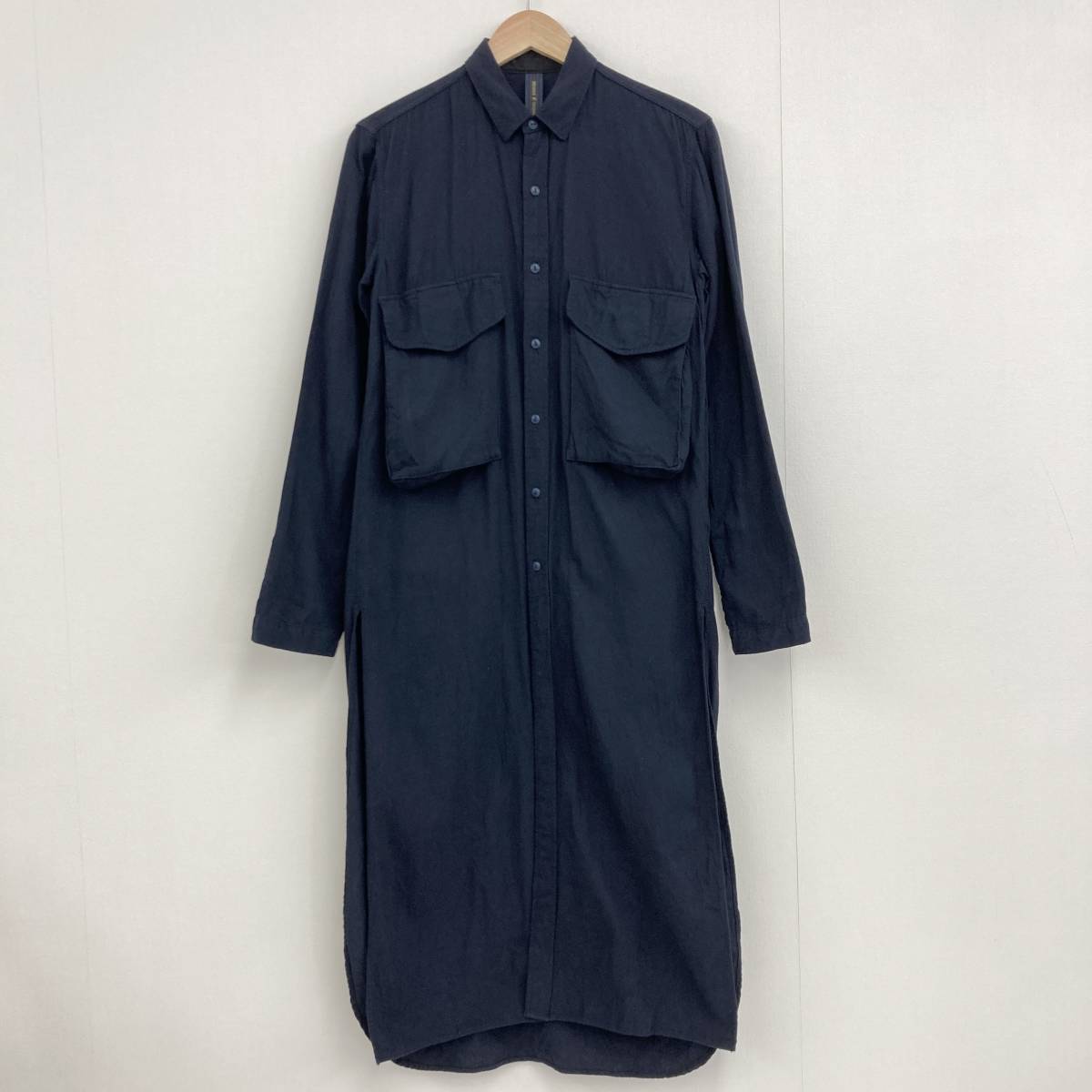 全ての ミハラヤスヒロ 44サイズ 紺 ネイビー スリット ロングシャツ