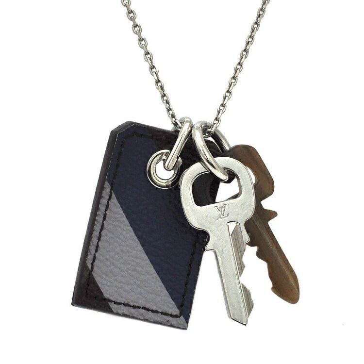  Louis Vuitton колье мой ключ серебряный голубой серый Brown монограмма MP1573 прекрасный товар кожа GP