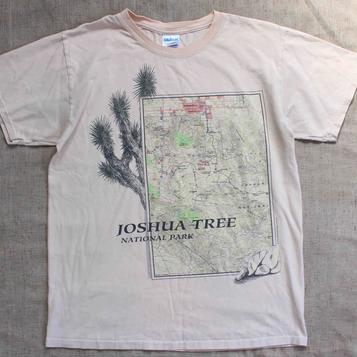 レア 1997年製 JOSHUA National Parkヴィンテージ ジョシュアツリー国立公園 Tシャツ ジョンミューア USA アメリカ 地図 古着 GILDAN 植物