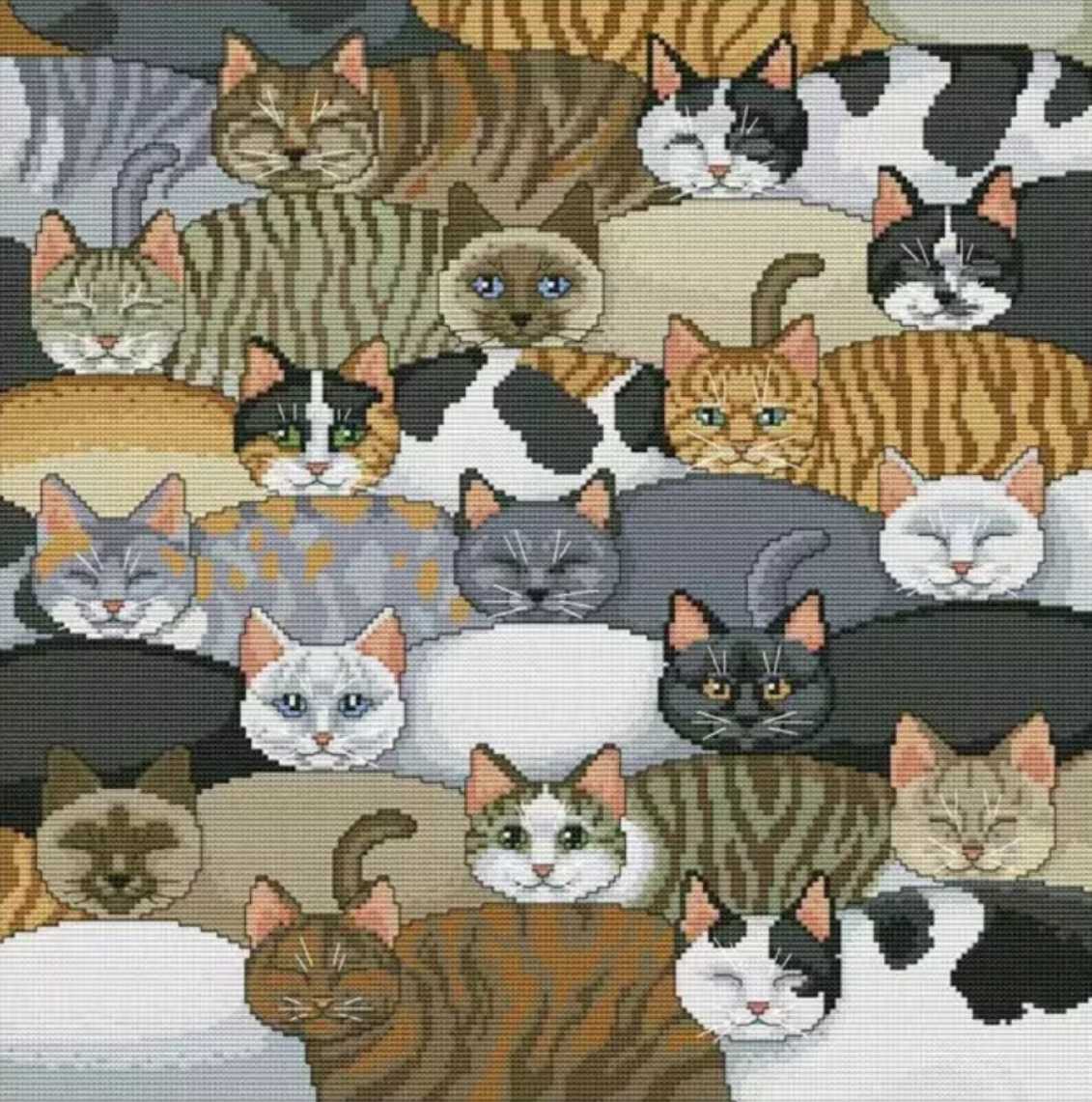 クロスステッチキット 猫だらけ Cats 14カウント 刺繍キット 猫好きさんに 刺繍糸 セット
