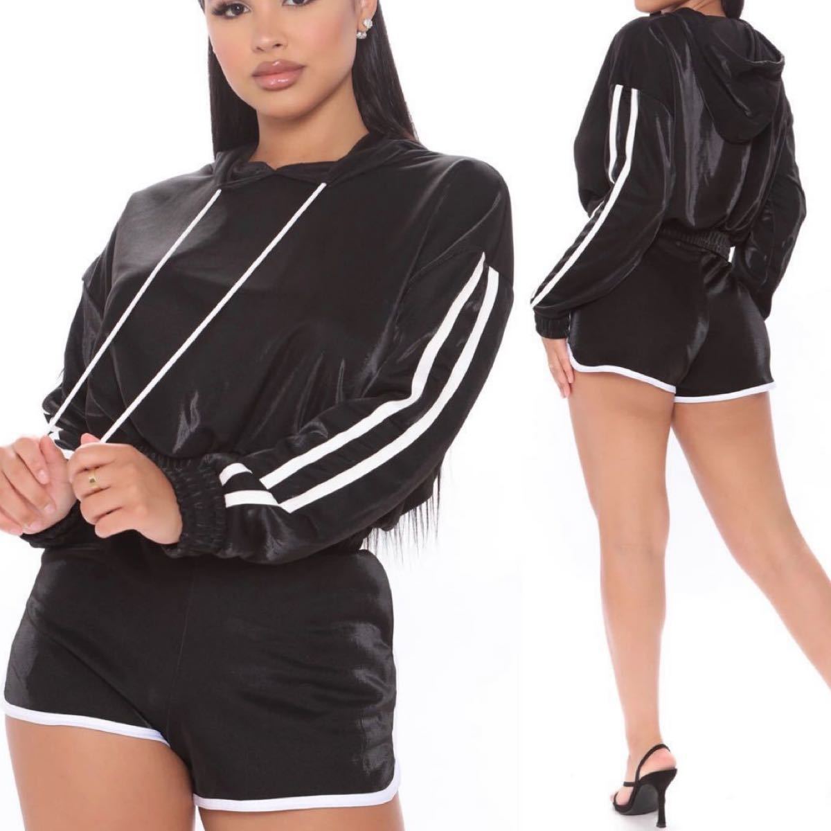 FASHION NOVA スポーティ ショートパンツ セットアップ ブラック FASHION NOVA スポーティ ショートパンツ セットアップ ブラック