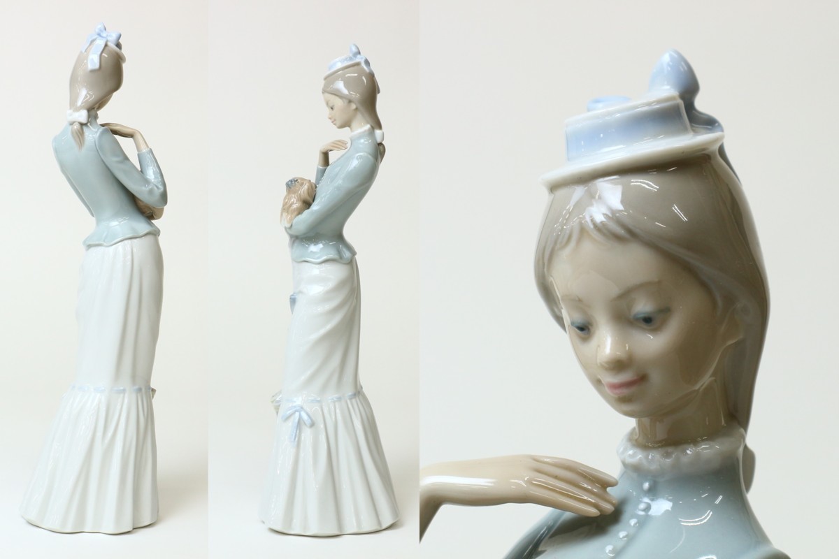 LLADRO リヤドロ 陶器人形 仔犬を抱く貴婦人 4893 西洋陶器 置物 高さ